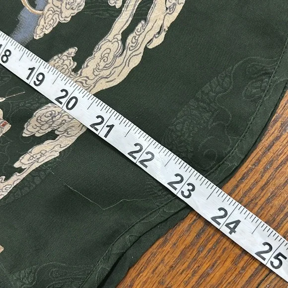 Citron Santa Monica Top Army Green Silk Asian Print Mandarin Collar Women’s M - Picture 15 of 15
